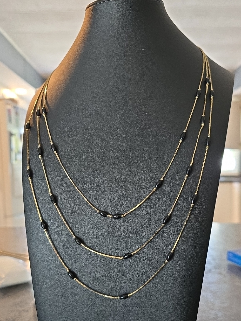 Multi-Strand Gold and Black Bead Necklace - Women Jewelry